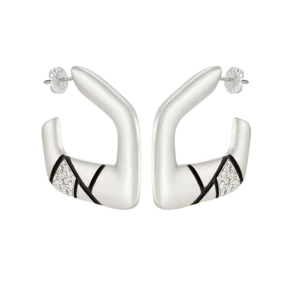 Asymmetrical Hoop Earrings: Satin/Pave