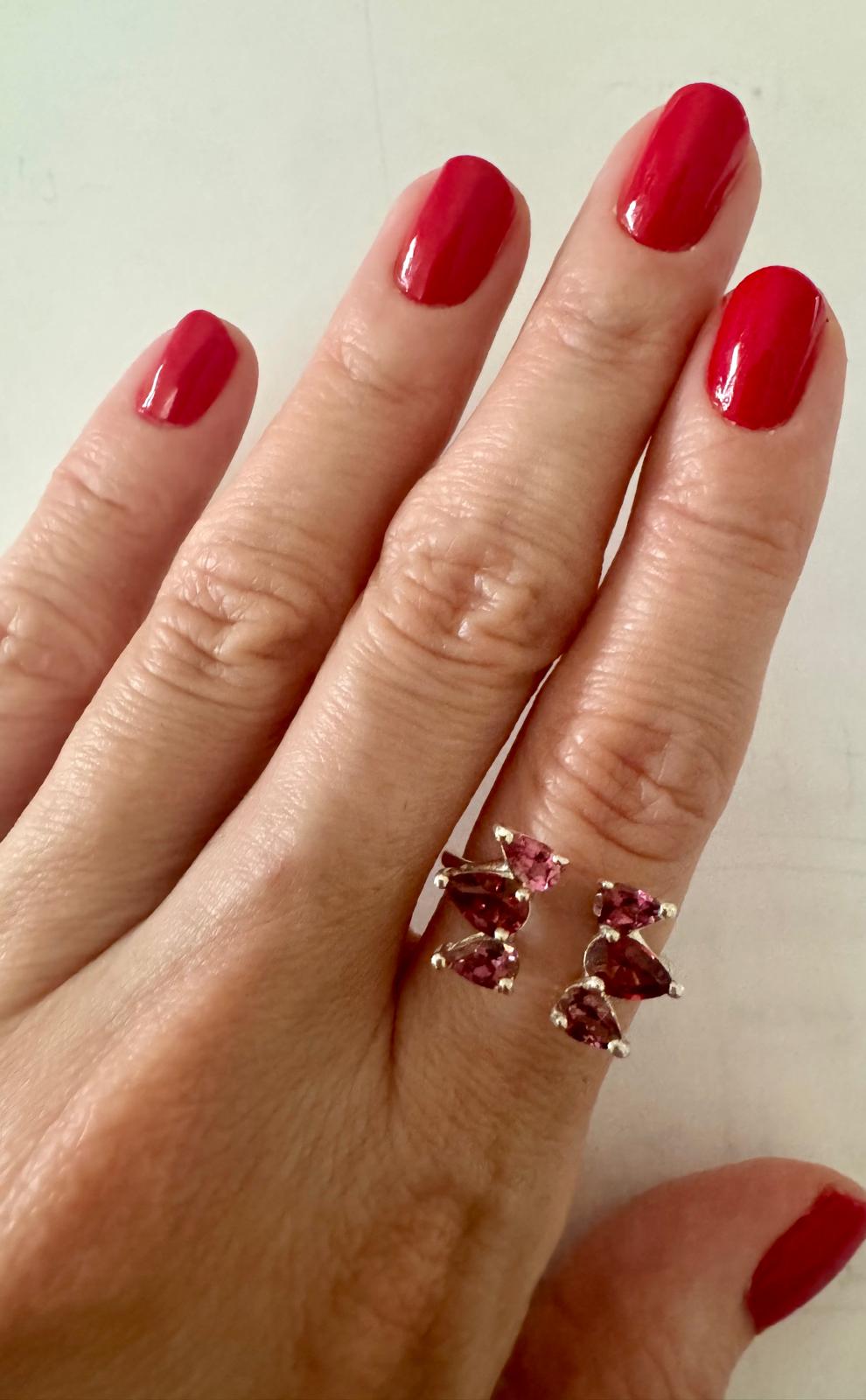 Open Trio Silver Ring: Red Garnet + Pink Tourmaline - Size 7 Deposit