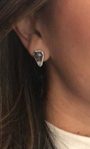 Gray + White Diamond Blackened Gold Stud Earrings