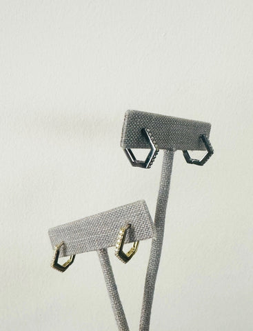 Two Pairs of Baby Geometric Diamond Huggies: (1) Blackened Gold and (1) Yellow Gold