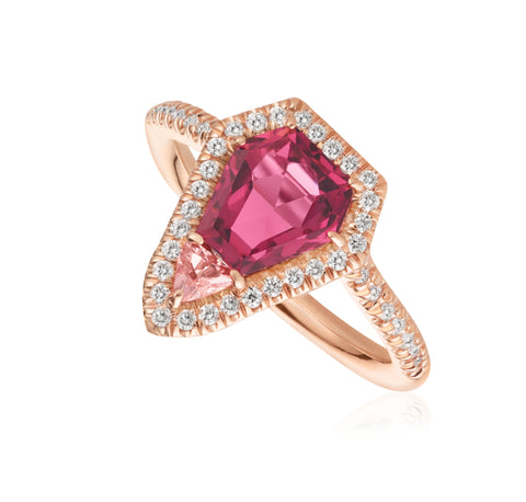 Rose Gold Pink + Peach Tourmaline Diamond Ring