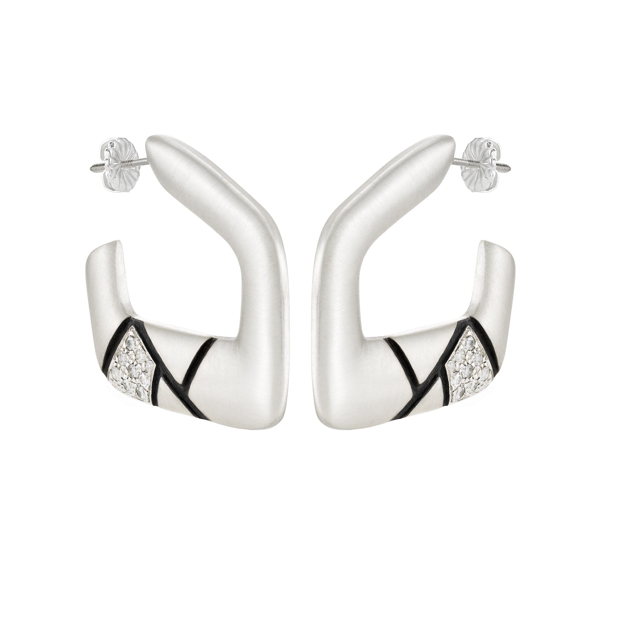 Asymmetrical Hoop Earrings: Satin/Pave