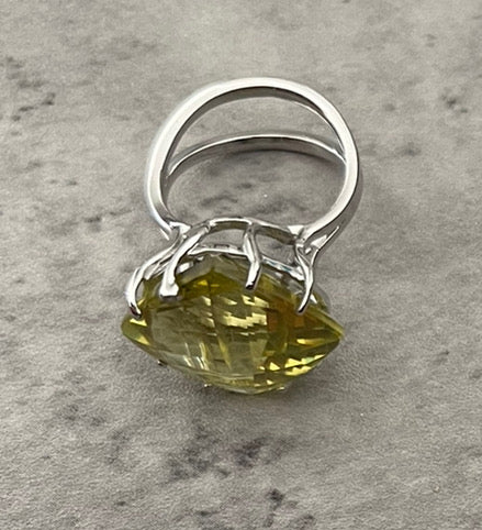 Lemon Citrine + Diamond 18k White Gold Ring