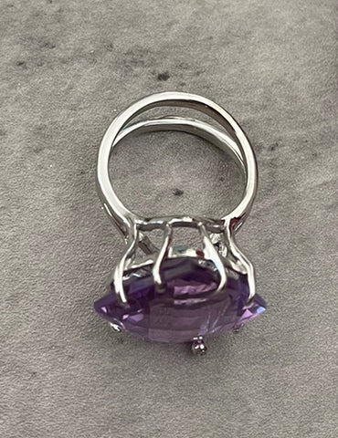 Amethyst + Diamond 18k White Gold Ring