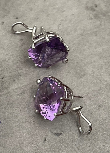 Amethyst + Diamond 18k White Gold Earrings