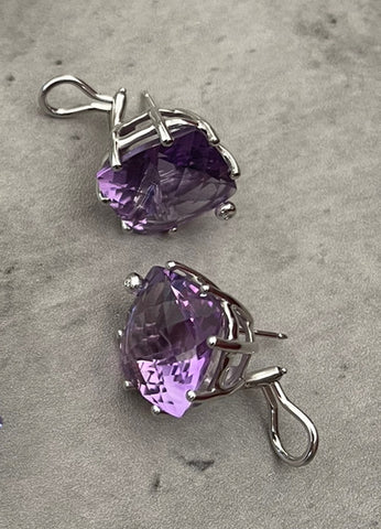 Amethyst + Diamond 18k White Gold Earrings