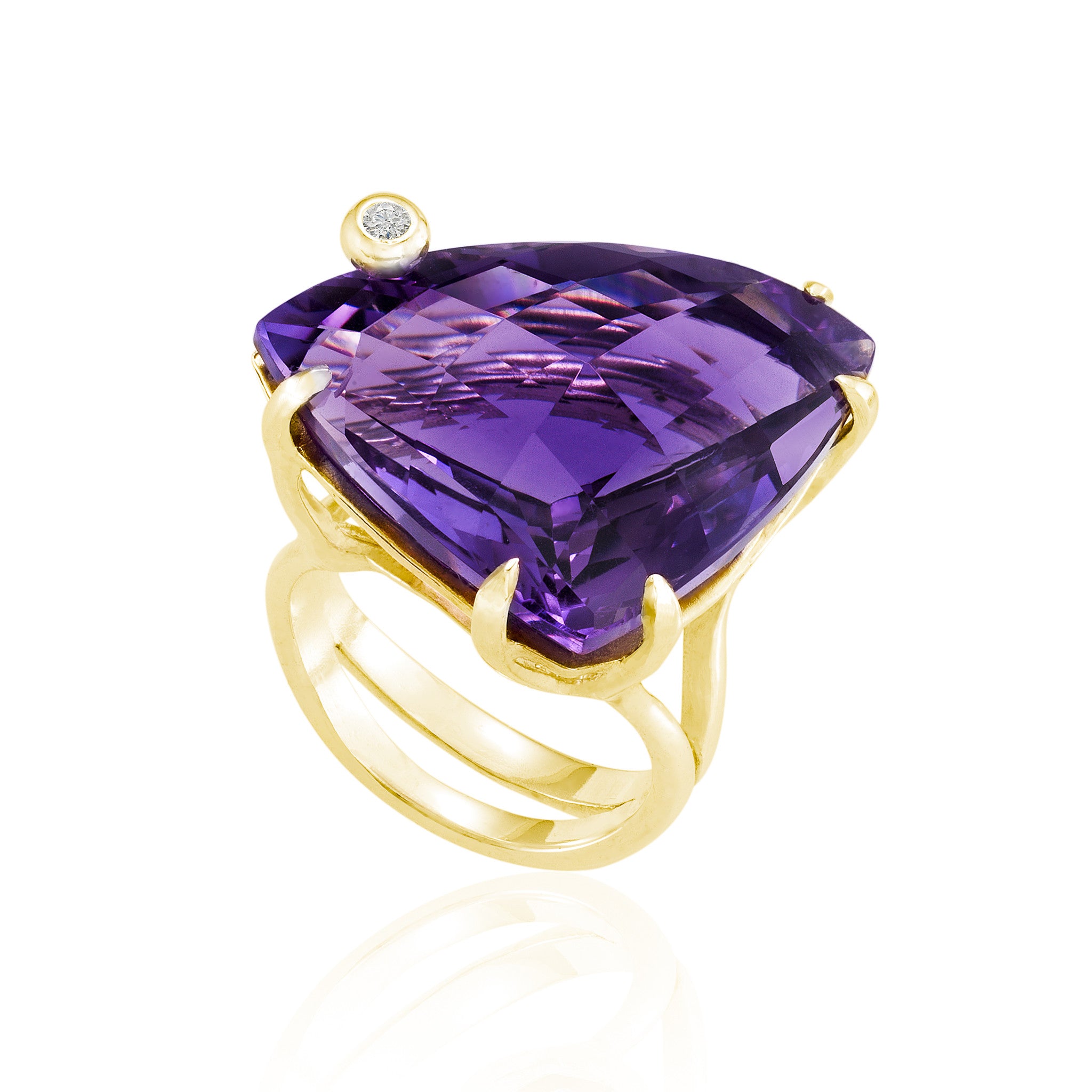 Gold Triangle Cocktail Ring: Amethyst
