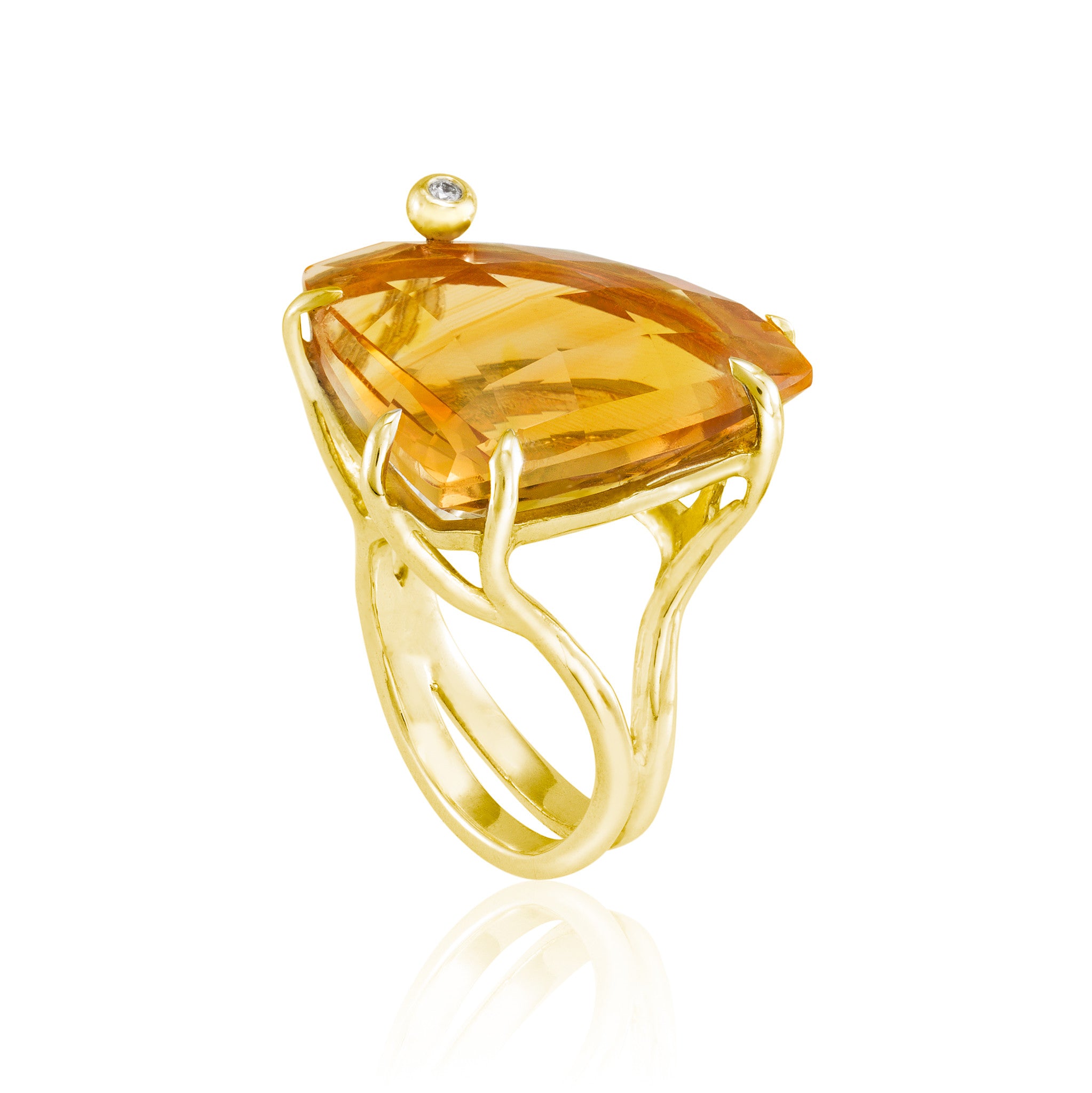 Gold Triangle Cocktail Ring: Citrine