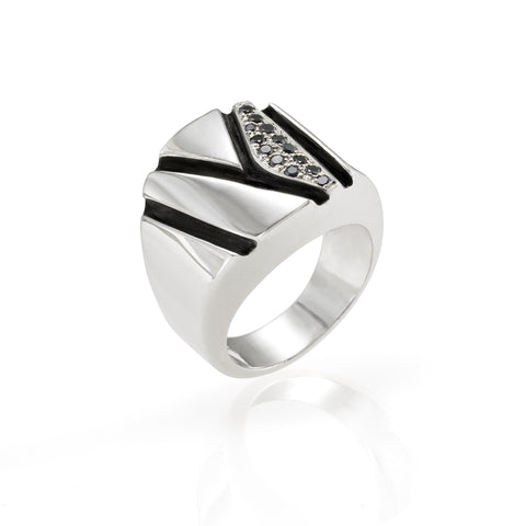 Chunky Silver Ring: Black Diamonds