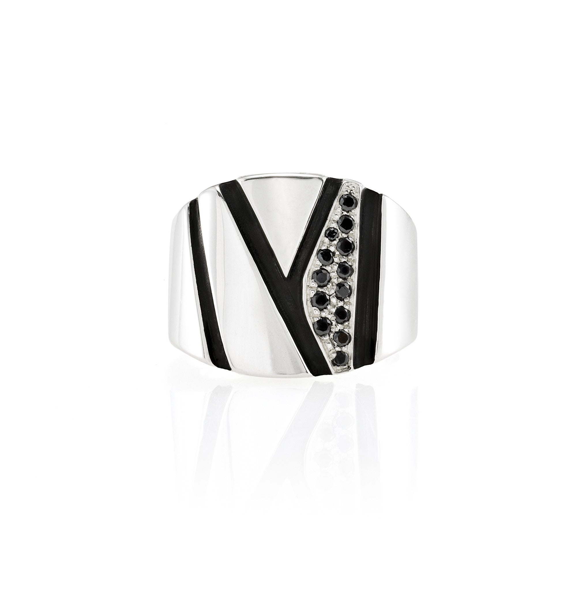Chunky Silver Ring: Black Diamonds