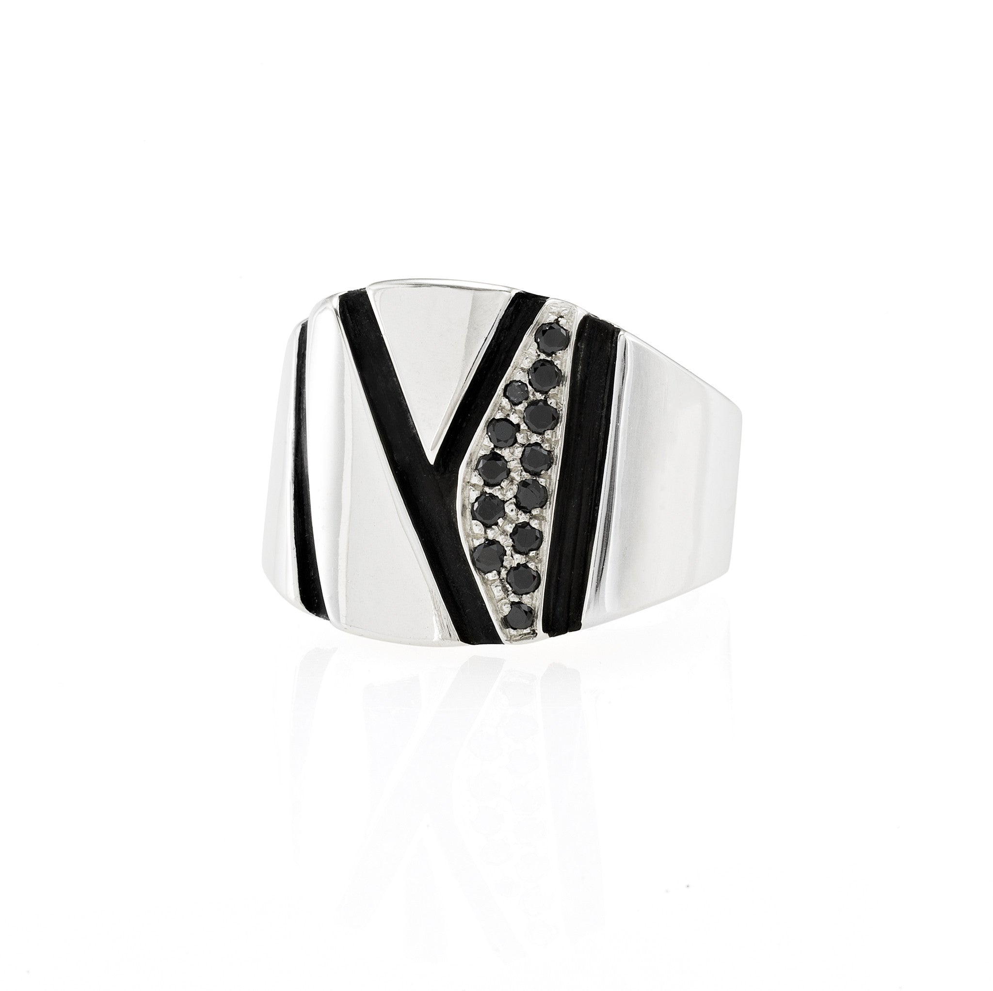 Chunky Silver Ring: Black Diamonds