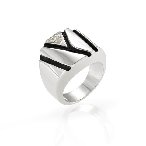Chunky Silver Ring: White Diamonds