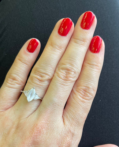 Moonstone + Diamond Platinum Engagement Ring